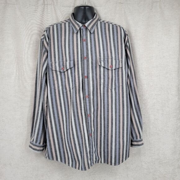 Guess Vintage 90s Men's Gray Striped Butyon Up Shirt Western Grunge Neutral - Picture 3 of 10